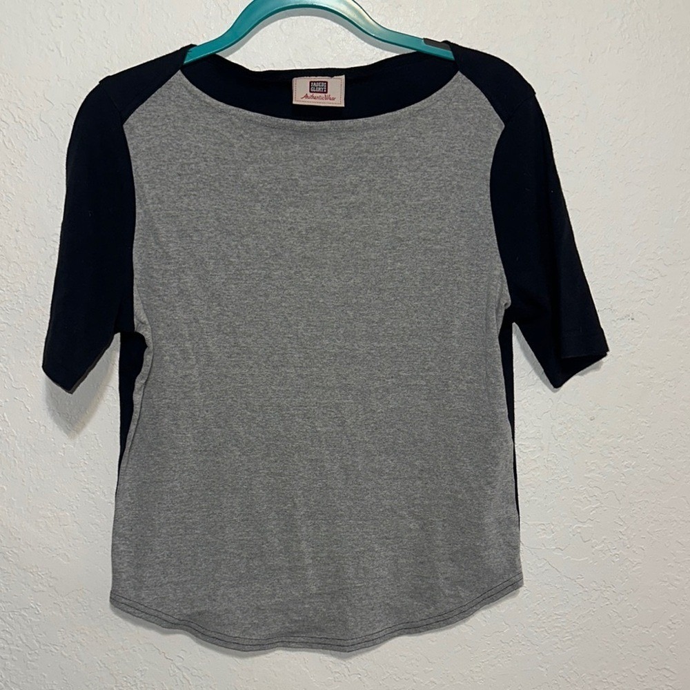 Faded Glory Womens Large Grey Navy Colorblock Boat Neck Cotton T-Shirt FG06207-1
